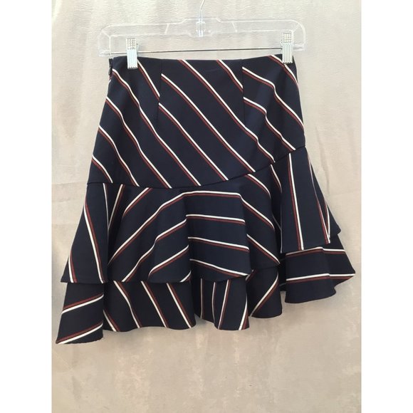 Express Fit & Flare Striped Mini Skirt Size 00 Zip Side Navy/Red/White - Picture 2 of 9